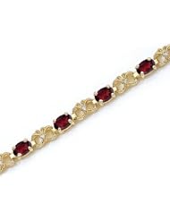 14K Yellow Gold Oval Garnet and Diamond Bracelet