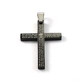 Stainless Steel The Lords Prayer Black Cross Pendant With English Scripture & Free Chain - Length 60cms