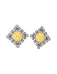 Diamond (0.67 Ct, IJ-SI), 18 Kt White & Yellow Queens Square Earrings