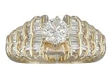 EGL CERTIFIED 1.36CT ROUND & BAGUETTES DIAMOND ENGAGEMENT RING IN YELLOW GOLD