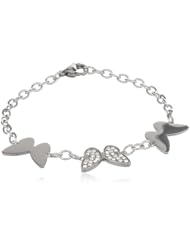 Stainless Steel Crystal Open Winged Butterflies Bracelet, 7.5"