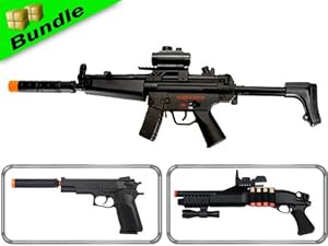BBTac SWAT Response Team Bundle with CM023 MK5 Airsoft Electric Gun + M180 Pump Action Shotgun + M24 1911 Spring 1911 Pistol