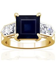 14K Yellow Gold Princess Cut Blue Sapphire Fana Designer Ring