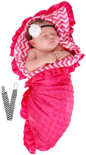 Cute Minky Hot Pink Chevron Baby Blanket 30" x 30" with Pacifier Clip