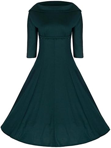 Mori Lady Women's 50s 60s Retro Hepburn Sleeve Round Neck Slim Swing Dresses (S, Dark Green)