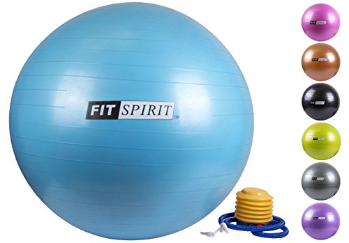 Fit Spirit® Exercise Balance Fitness Yoga Ball with Air Pump Select from 55, 65, 75 CM - Choose Your Color