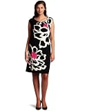 London Times Women's Cap Slv Shift Dress,Black/Hot Pink,18