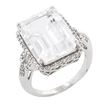 10k White Gold White Quartz and Diamond Ring