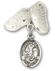 Sterling Silver Baby Badge with St. Catherine of Bologna Charm and Baby Boots Pin