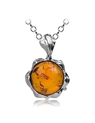 Sterling Silver Honey Amber Small Pendant Necklace , 18"