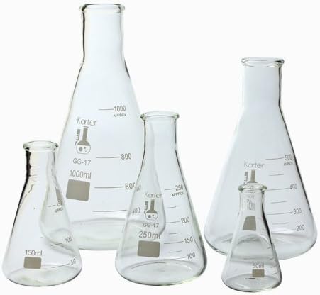 Premium High Quality Glass Erlenmeyer Flask 5 Piece Set 50, 150, 250, 500, &amp; 1000ml