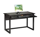 Office Products : OSP Designs MD25 Meridian Black Finish SOLID WOOD Computer Workstation Desk With Glass Top