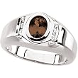 14K White Gold Man's Smoky Quartz and Diamond Ring