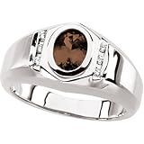 14K White Gold Man's Smoky Quartz and Diamond Ring