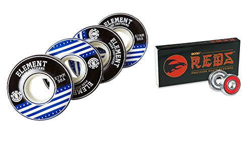 ELEMENT Skateboard Wheels 57MM 98A VARSITY PARK URETHANE + BONES REDS BEARINGS