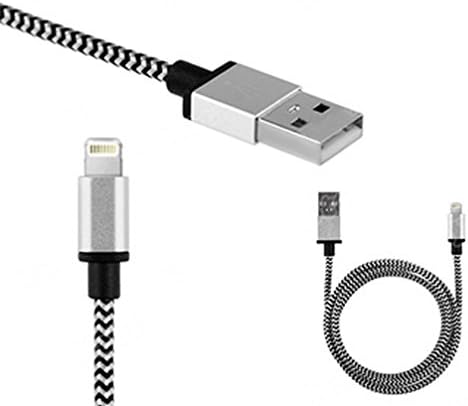 Deez Industries Nylon Braided Tangle Free [Certified] Lightning to USB Cable 3.3ft/1M Sync/Charging cable for iPhone 6s/6s Plus/6/6 Plus/5s/5/5c/iPad Pro/Mini/Air - White-Silver