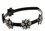 France Luxe Headband with Five Swarovski Flowers - Black with Crystal Swarovski