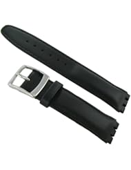 17mm Genuine Oiled Leather Padded Stitched Black Watch Band Fits Swatch
