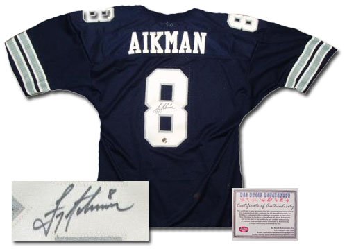 Troy Aikman Hand Signed Authentic Style Dallas Cowboys Blue Jersey