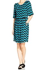 Chevron Print Above the Knee Short Sleeves Polyester Mini Dress 