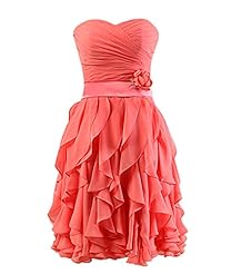 Short Chiffon Pleated  Sweetheart Homecoming Dress/Bridesmaid Dress  With a Sash  and Ruffles