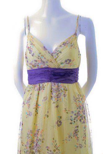Doki-Geki Empire Waist Spaghetti Strap Cross Over Bodice Floral Chiffon Maxi Dress