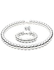 Bling Jewelry Sterling Silver Bead Necklace Bracelet & Earrings Set 10mm