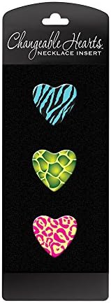 Dimension 9 Changeable Hearts Personalized Heart Pendant Necklace Inserts (3-Pack) - Blue Zebra Print, Green Turtle Shell and Pink Leopard Print