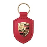 Porsche Crest Red Leather Key Chain