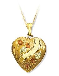 Landstroms Black Hills Gold Heart Locket with Roses and Leaves - 03315