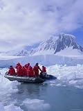 Tourists glaciers Cruising in firm Inflatable vessel Approaching Crabeater Seal, Antarctica high quality Photographic Poster printing by Geoff Renner, 18x24