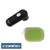 Wireless Bluetooth Handsfree Headset + Premium Unviersal Bluetooth Headset Pouch Carrying Case - 10 Color Available for Apple iPhone 3G, iPhone 1st Generation (Green)