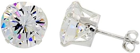 Stud Earrings For Women Or Men 925 Sterling Silver Round Cubic Zirconia Hypoallergenic 3MM - 10MM
