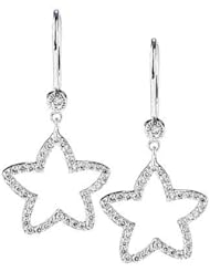 14K White Gold Diamond Star Dangle Earrings (1/2Cttw, SI Clarity, H Color)