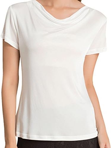 New Silk Women's T Shirt Short Sleeve Comfy Fit Swing Neck Silk Tops (XX-Large, White)