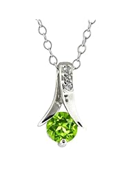 0.90 Ct Round 6MM Green Peridot .925 Sterling Silver Pendant W/18" Silver Chain