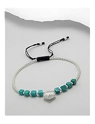 Heart Cotton Waxed Thread Turquoise Bracelet In Sterling Silver