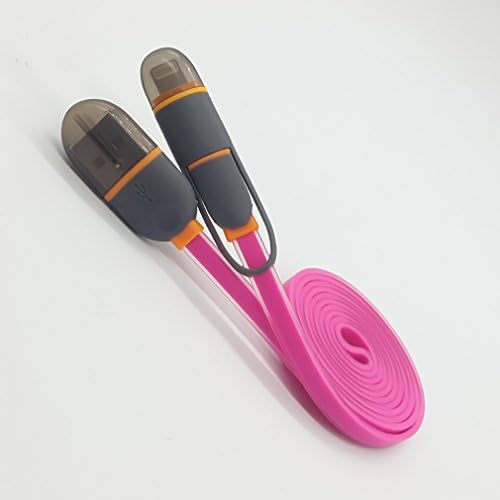 DeaqooTM 2 in 1 Micro USB Cable Sync Data Charging Cable,High Speed Flat Noodle Cable USB 2.0 Charging Cord For Apple and Android Devices-3 Feet (Notice: Cable was not MFI)(Pink)