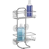 mDesign Bath Suction Shower Caddy Shelves, Storage for Shampoo, Conditioner, Soap - Silver