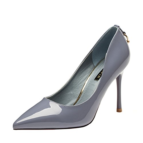 PerfectAZ Women Fashion Graceful PU Vamp Pull On Thin High Heel Paryt Wedding Pump Shoes(8 B(M) US, Grey)