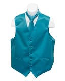 Men's Turquoise Solid Jacquard Suit Vest and Neck Tie Set