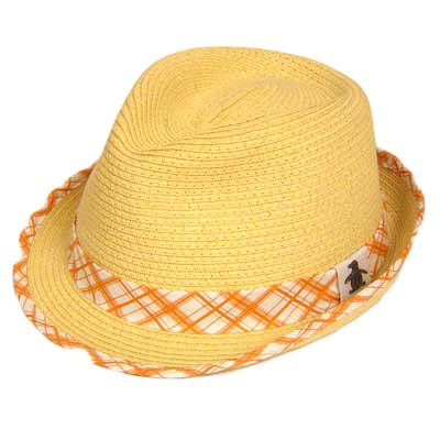 PAPER STRAW FEDORA TRILBY PENGUIN HAT CAP PEACH LARGE