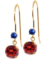 1.26 Ct Round Cognac Red Diamond Blue Sapphire 14K Yellow Gold Earrings