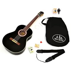 Starter Set: 4/4 Akustik Gitarre Konzertgitarre in schwarz mit gro�em Zubeh�rset: LCD Stimmger�t, gepolsterte Gitarrentasche, Gurt, Satz Ersatzsaiten und Clip Pickup / Tonabnehmer