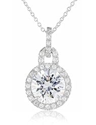 Diamond Veneer Radiant Round Cubic-Zirconia Double Bail Pendant Necklace, 12"