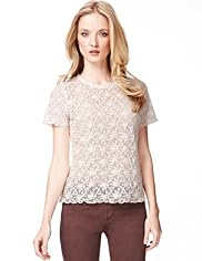 Indigo Collection Embroidered & Studded Mesh T-Shirt