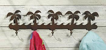 Tropical Palm Ttree Metal Storage 5 Hook Wall Rack