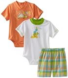 Babyworks Baby-Boys Newborn 3 Piece Double Creeper Short Set, Orange, 3-6 Months