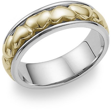 41Ng2Kjb8uL Heart Wedding Band Ring   14K Two Tone Gold