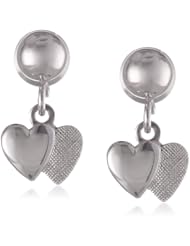 Childrens Sterling Silver Double Heart From 4mm Bead Drop Earrings